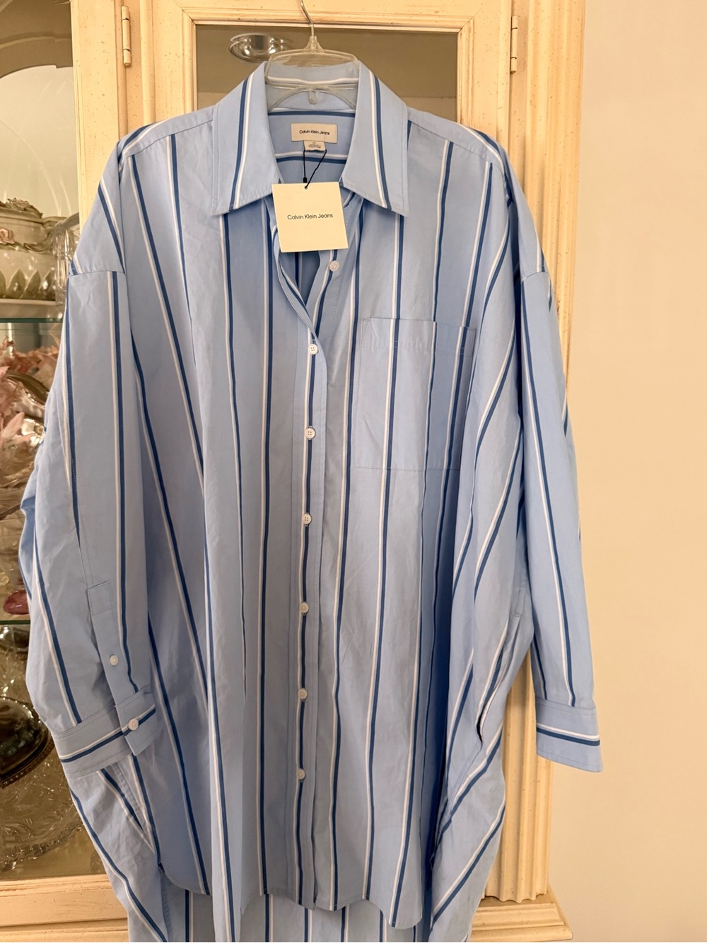 New 💙Calvin Klein Light Blue and Navy Striped Shirt Dress size L - Picture 14 of 14